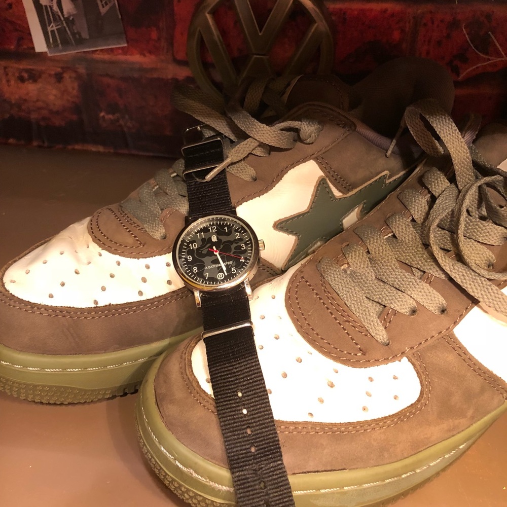 BAPESTA®️— Gently used. Size 11. And watch combo